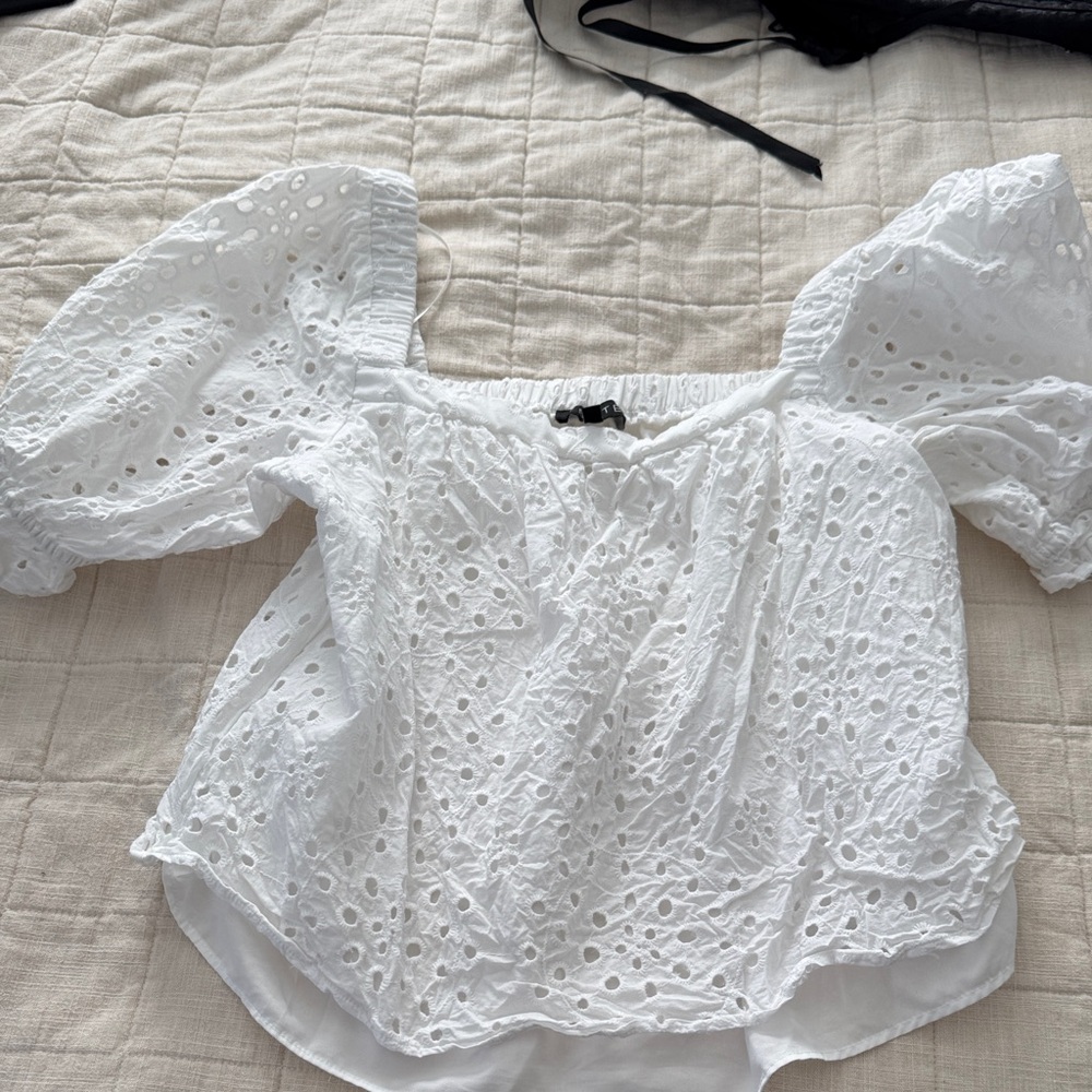 1. State White Eyelet Puff Sleeve Square-Neck Top